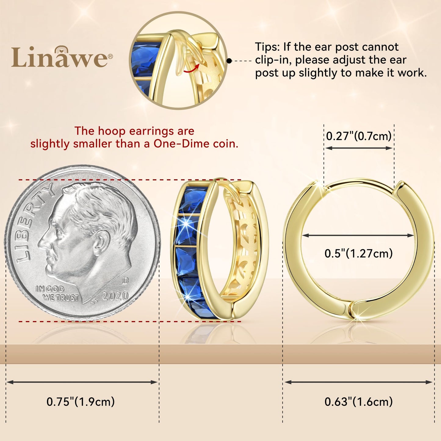 Linawe Gold Hoop Earrings for Women: Trendy, Blue Cubic Zirconia Earrings with Sapphire Piercing Jewelry Design, Mini Hoop Chunky Tiny Small Earrings
