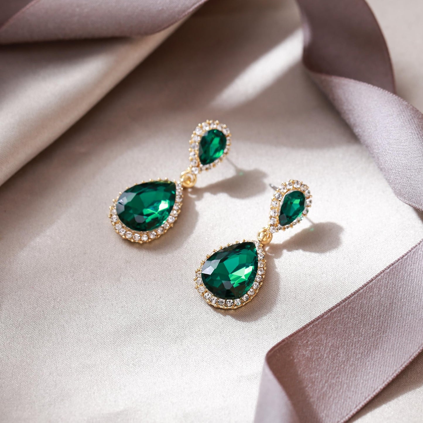 EVER FAITH Women's Austrian Crystal Wedding Tear Drop Dangle Earrings Green