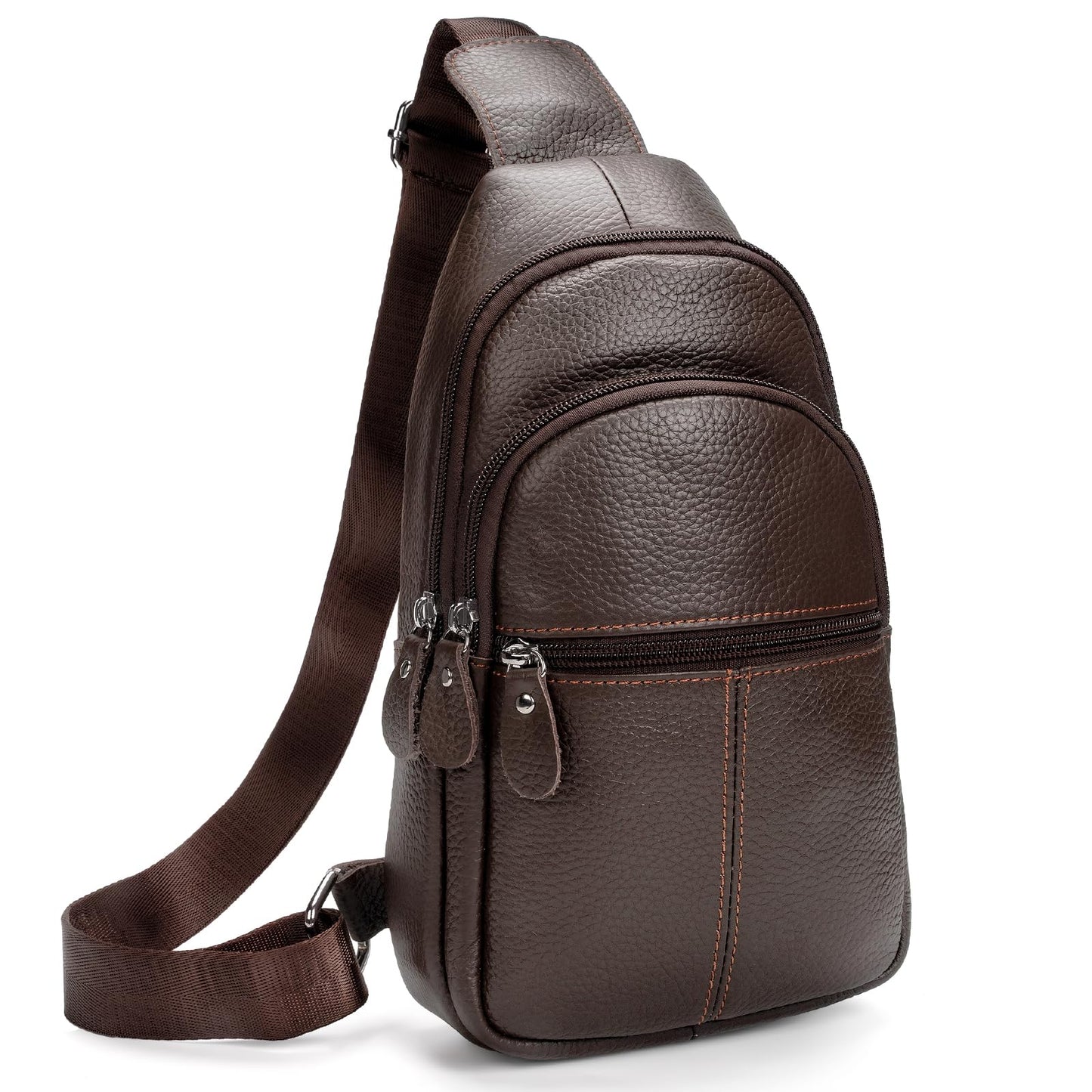 molshine Genuine Leather Sling Crossbody Bag,Fashion Chest,Casual Shoulder Bag for Men Women Work Travel Cycling HB024 (Brown)