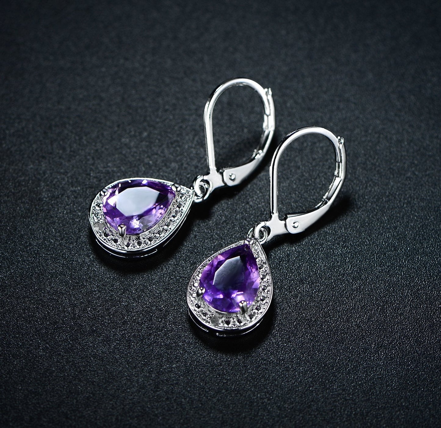 Barzel 18K White Gold Plated Created Amethyst Drop Earrings With CZ Accent (Amethyst)
