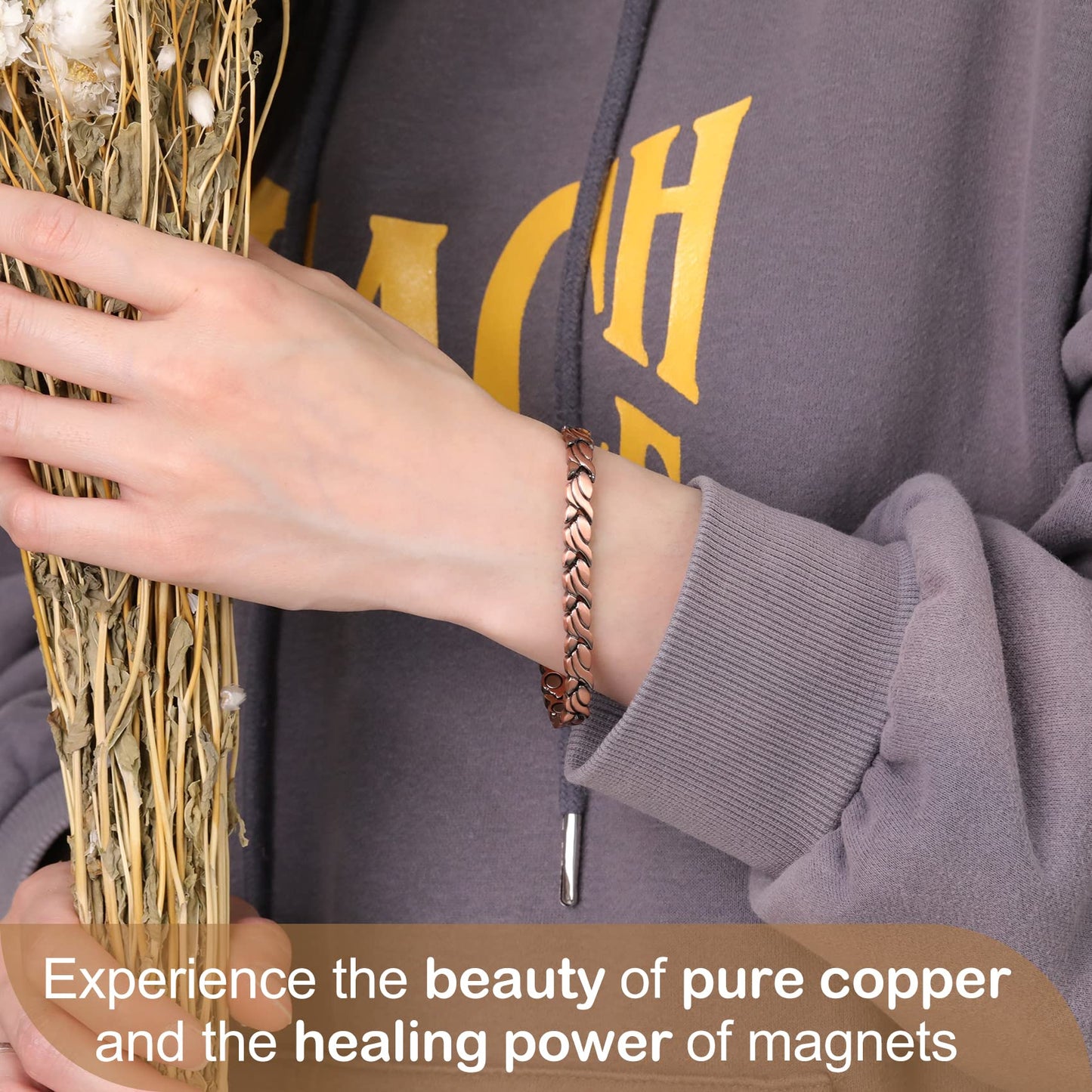 Feraco Copper Bracelet for Women 99.99% Solid Copper Magnetic Bracelets, Unique X Shape Links, Magnetic Field Therapy Jewelry Gifts (Fishtail + Ring)