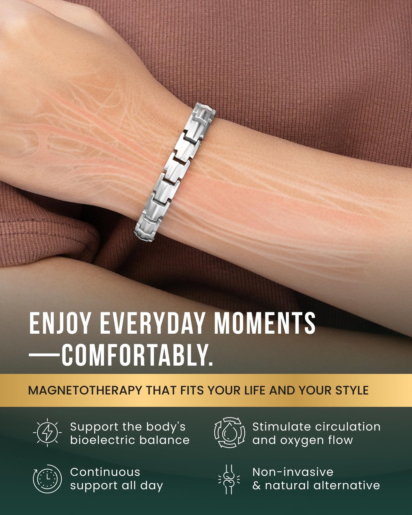 MagnetRX® Magnetic Bracelets for Women - EllipseMAX 5X Strength 5,000 Gauss Magnets - Designed in USA & PATENT PENDING - Premium Titanium Womens Magnetic Bracelet & Adjustable Length (Silver)