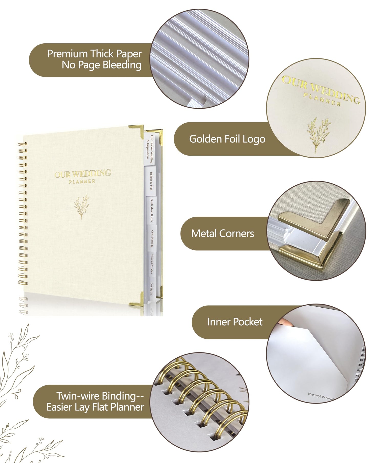 GroomBrideGifts Wedding Planner Book and Organizer, Engagement Gifts for Couples, Bride to Be Gifts, Wedding Planning Binder with Checklists, Pockets & Calendars