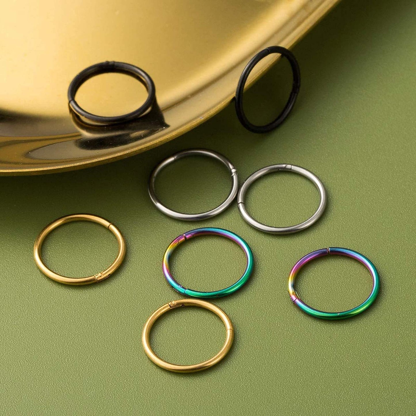 BOGKU 6pcs G23 Titanium Hinged Nose Rings Hoop 16 Gauge 9mm Nose Septum Clicker Segment Rings Cartilage Conch Tragus Helix Rook Hoop Earring Body Piercing Jewelry