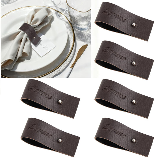 Dark Brown Napkin Rings Set of 6 – Elegant Leather Napkin Ring Holders, Double-Sided Waterproof, Durable Table Decor for Easter, Weddings & Dinner Parties, Stylish Table Setting Accessories