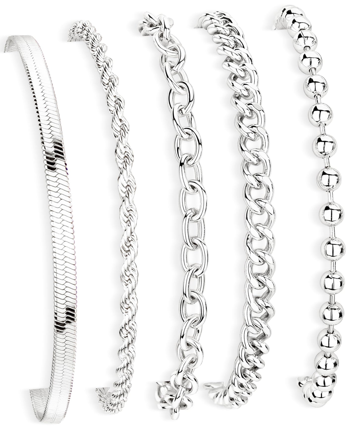 Silver Bracelets for Women Non Tarnish, Dainty Waterproof Silver Stackable Bracelet Set Stack With Beaded, Cuban, Paperclip, Snake, Rope, Silver Jewelry Gifts for Women Trendy