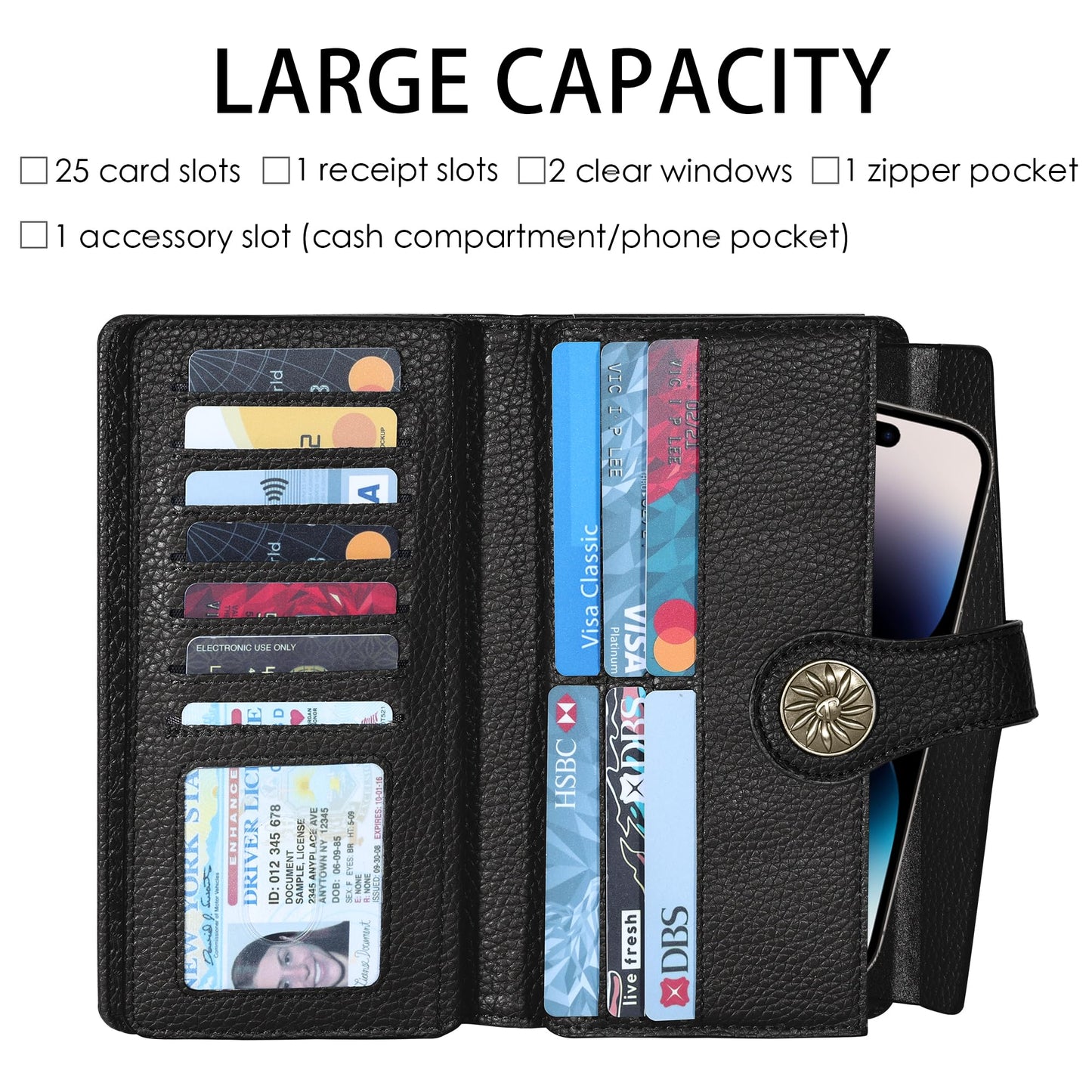 Travelambo Women's Wallet RFID Blocking Trifold Clutch Large Capacity Credit Card Holder Travel Purse