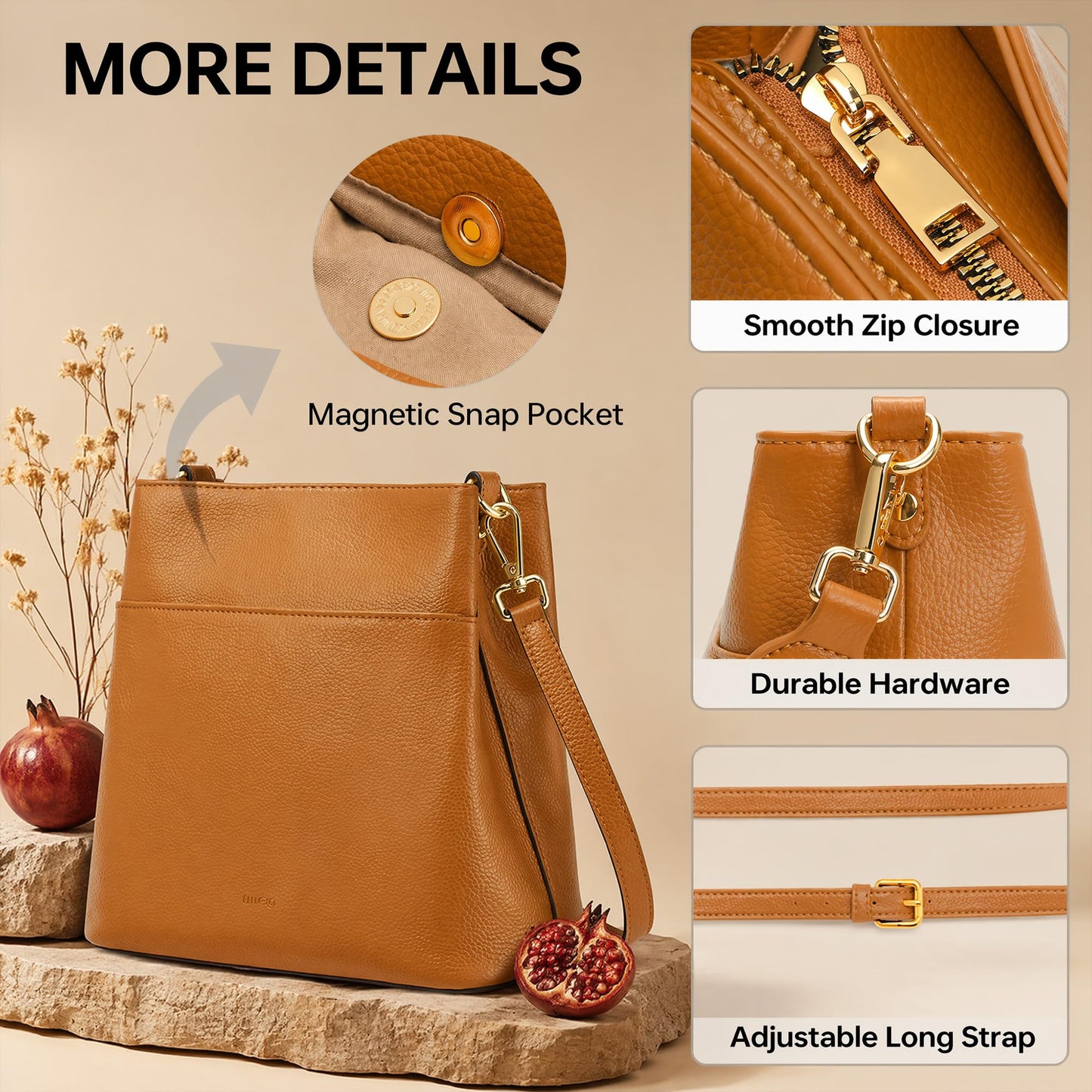 GEMIU Leather Crossbody Bags for Women Ladies Shoulder Purses Women's Cross Body Bag for Travel with Detachable Adjustable Strap Brown