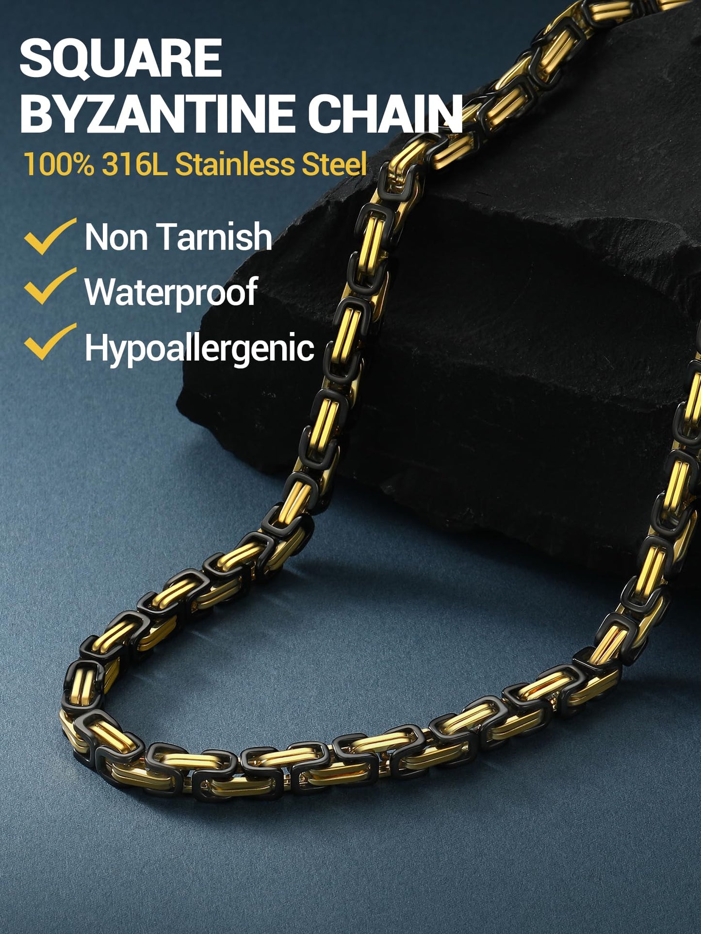 PROSTEEL Black And Gold Necklace For Men Chains Long Chain Necklace
