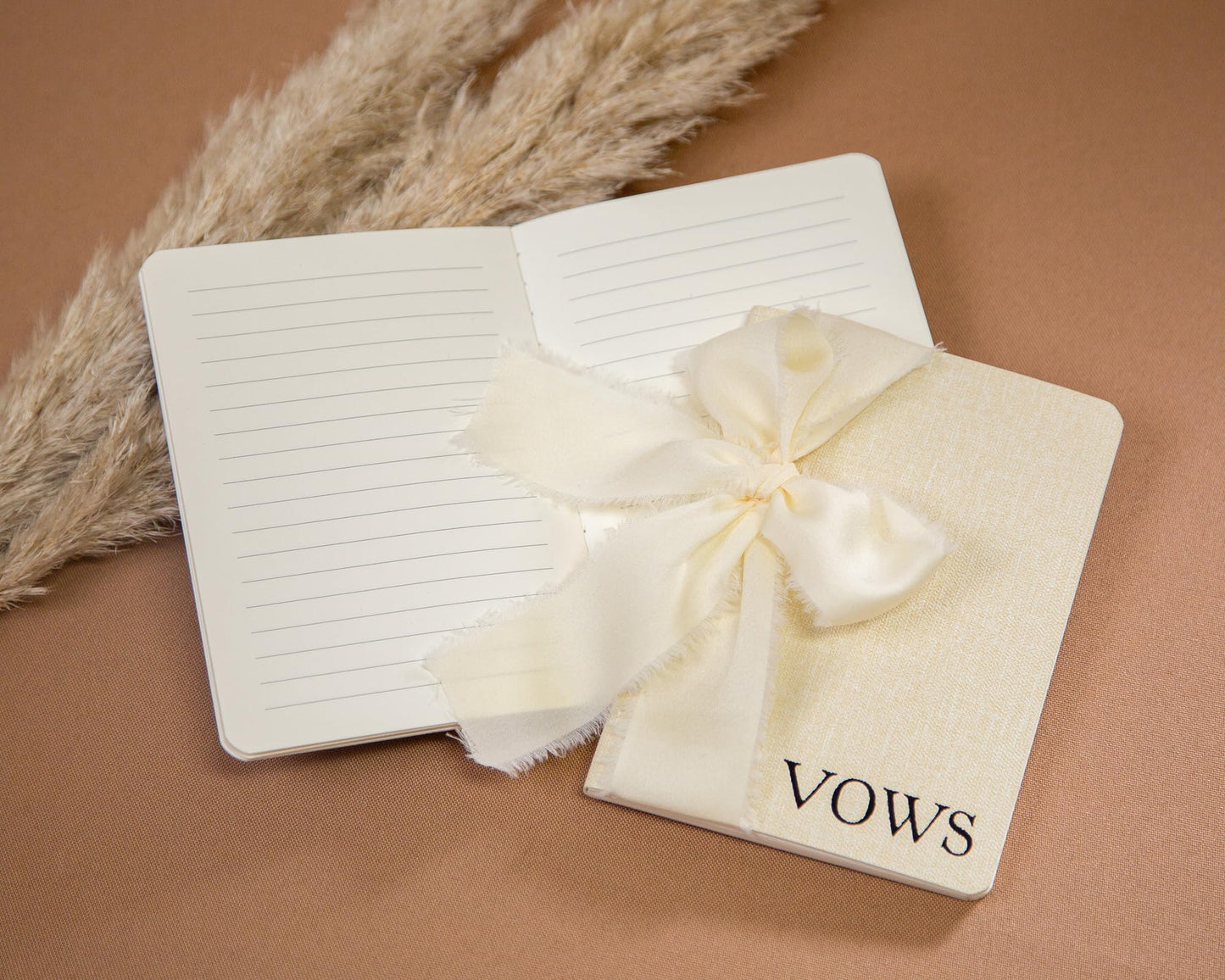 Modern Album Designs Cream Embossed Slim Vow Books w/Ribbon (Set of 2) - 5.625 x 4 Minimalist Pocket Sized Wedding Ceremony Vow Renewal Speech Notebook Journal