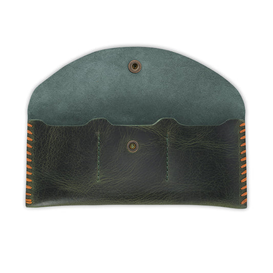 TheAntiq Green Leather Currency Pouch Money Bag with 3 Credit Card Wallet | Genuine Leather Currency Organiser For Men & Women | Handmade Dollar Bills Organiser Money Pouch Cash Bag