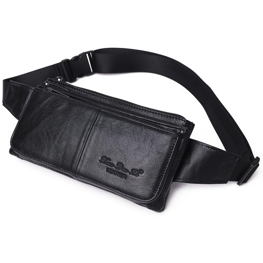 KPYWZER Vintage Leather Fanny Pack Waist Bag for Men Women Outdoor Travel Hunting Hiking Camping Hip Bum Belt Cell Phone Purse Wallet Pouch Retro Crossbody Sling Pouch Black