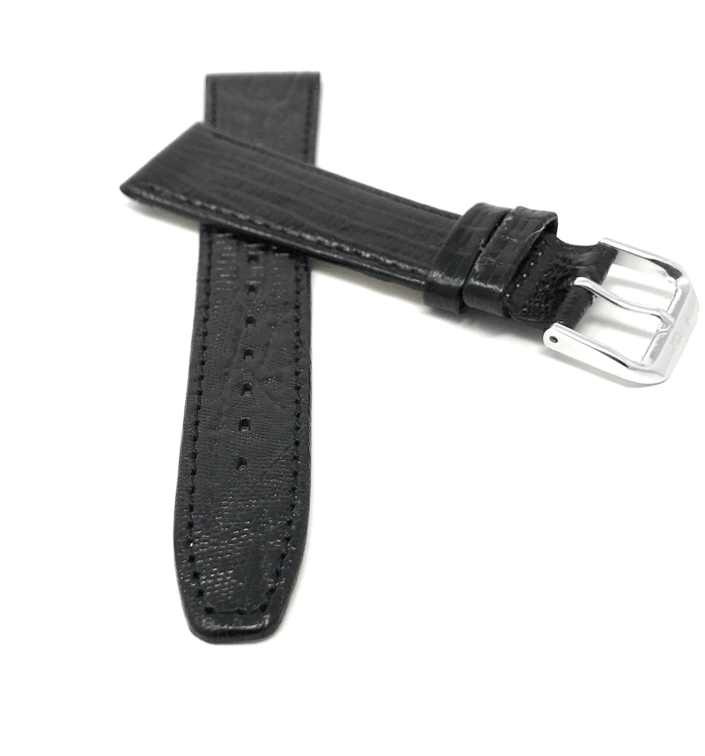 Bandini 10mm Womens Italian Leather Watch Band Strap - Black - Lizard Pattern - Slim