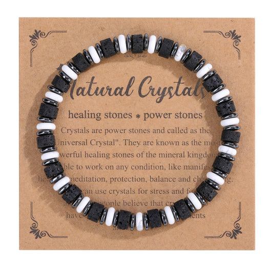 Jovivi Healing Crystal Beaded Bracelets for Men Women Natural Lava Rock Gemstone Hematite Beads Stone Stretch Bracelets Triple Protection Jewelry Gifts