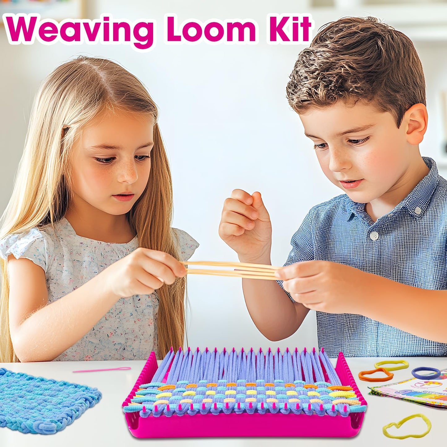 ZJEFUNS Weaving Loom Kit Toys for Kids and Adults DIY Arts and Crafts for Girls Ages 5 6 7 8 9 10 12, Pot Holder Loom Knitting Kits Includes 8 Color Craft Loops for Beginners