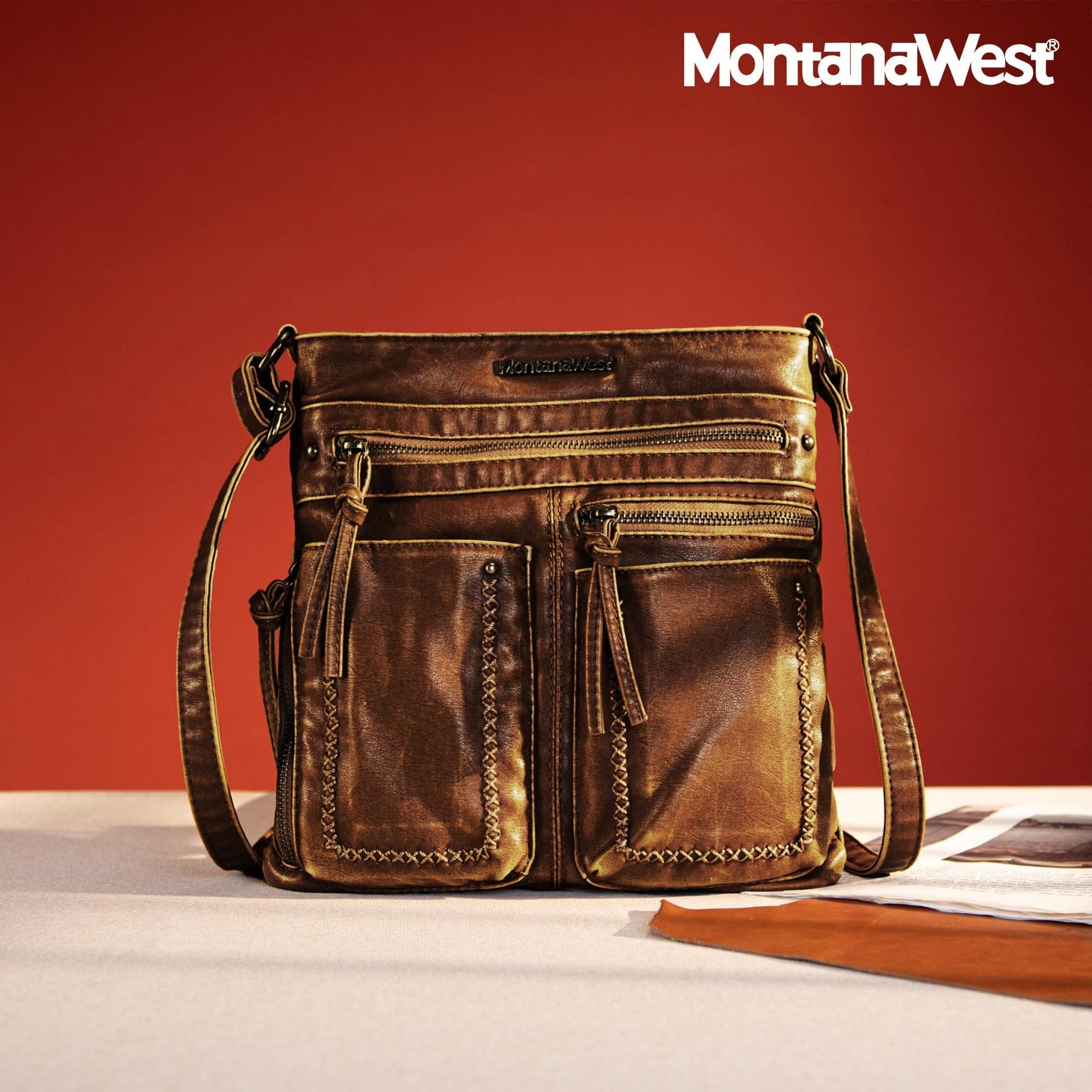 Montana West Crossbody Bags for Women Shoulder Purse and handbags Medium Multi Pocket Travel Bag,MWC-252BR