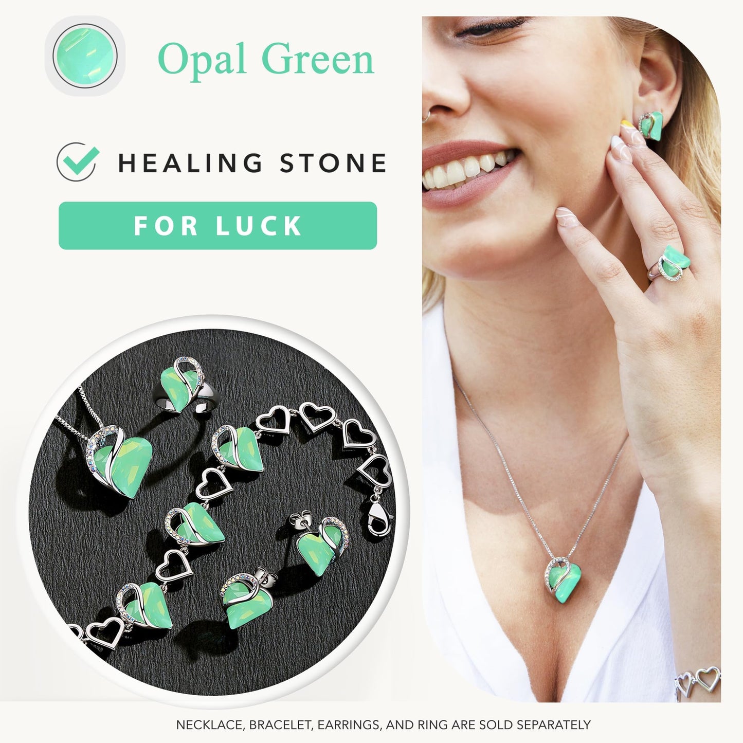 Leafael Gift Necklaces for Women, Infinity Love Heart Pendant with Jade Opal Green Healing Stone for Luck, Birthday Jewelry for Her, Mom, and Wife, Silver Plated, 18" + 2" Chain
