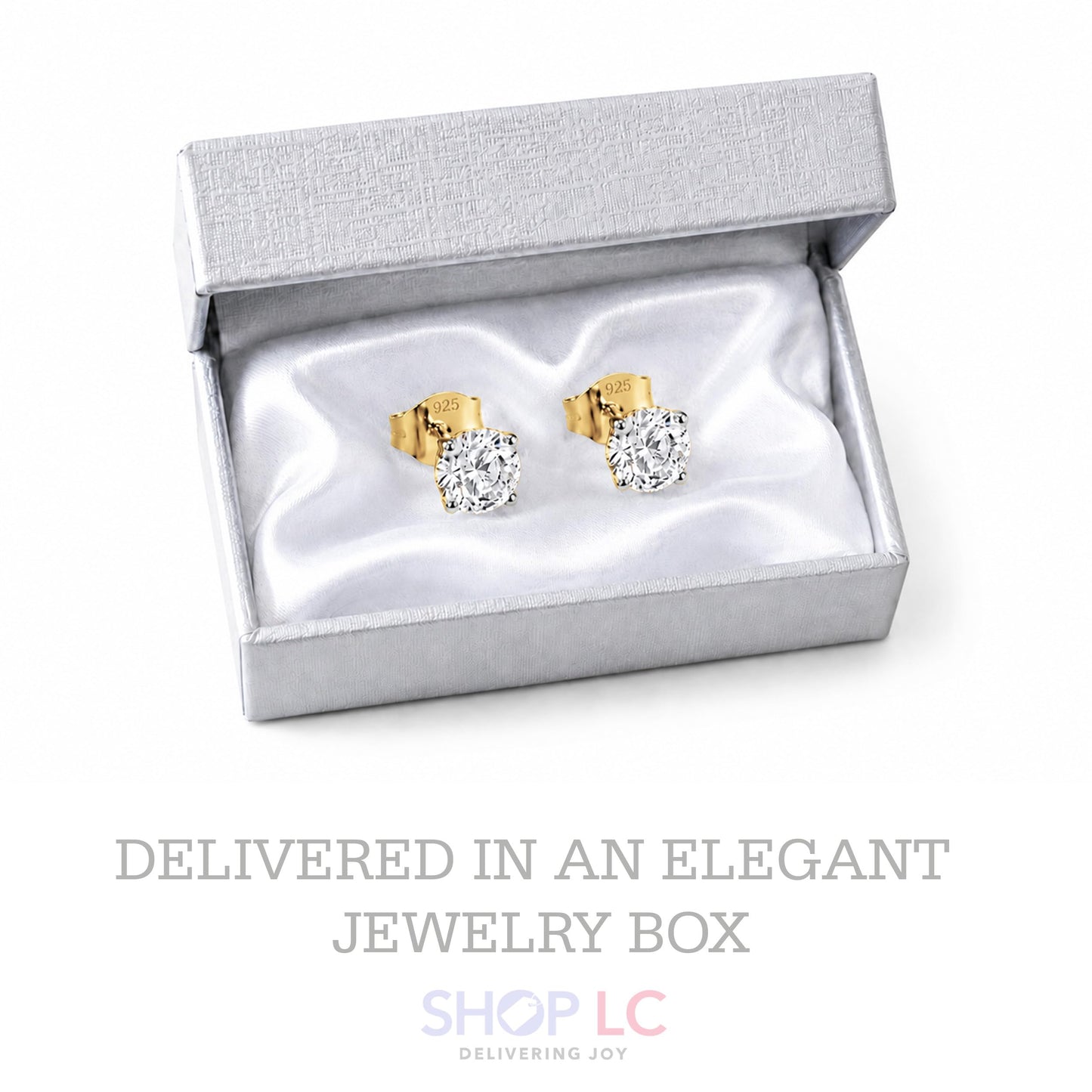 Shop LC Lab Grown Diamond Stud Earrings for Women | 0.25 Carat | G-H Color SI Clarity | 925 Sterling Silver 18K Yellow Gold Plated | Round | 4-Prong Basket | Push Back | Fine Jewelry