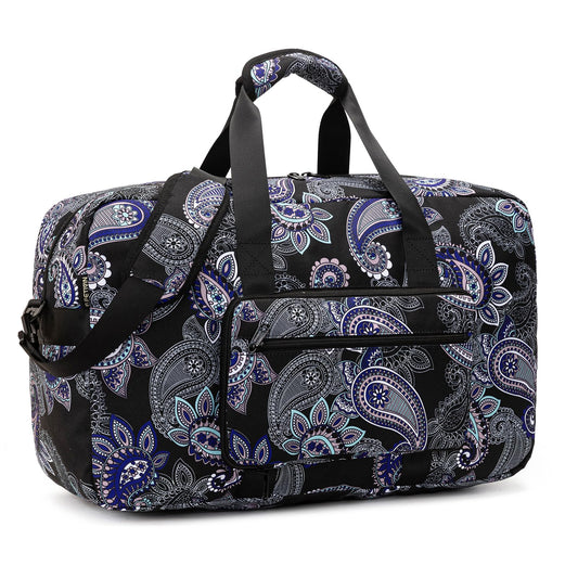 F.FETIVIN Weekender Bag Carry On Travel Duffle Bag Medium Overnight Bag for Women(Black Paisley)