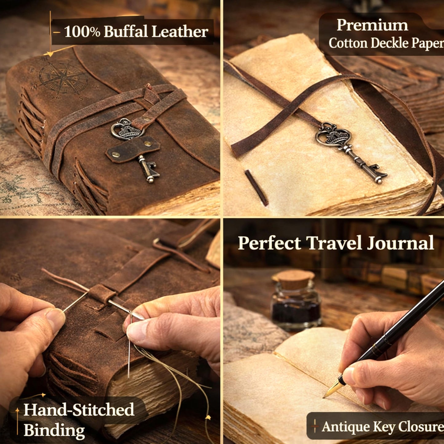 cuero Compass Vintage Leather Journal Antique Handmade Leather Bound Journal with Deckle Edge Paper Diary Leather Sketchbook Drawing Journal Notebook Great Gift Men & Women (Tawny Brown, 8X10 Inch)