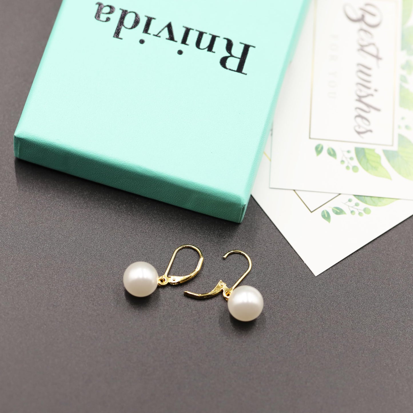 Rnivida 925 Sterling Silver Hypoallergenic Pearl Drop Earrings for Women,14K Gold Plated Leverback Pearls Jewelry for Bridesmaid Prom Wedding