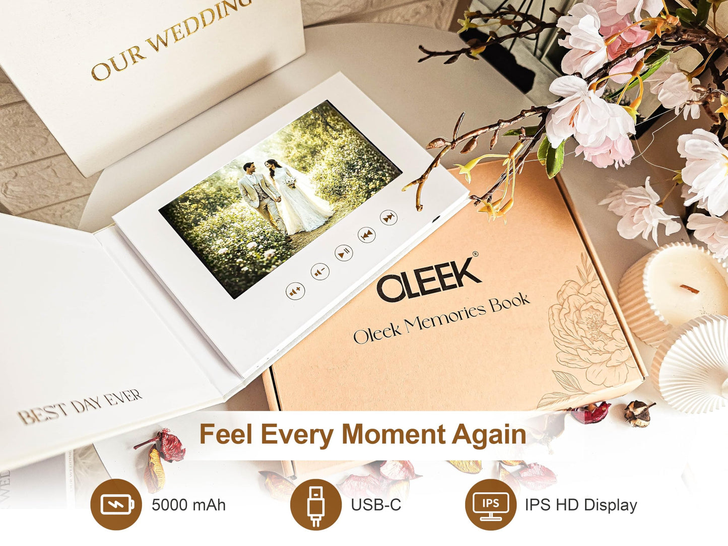 OLEEK Digital Memory Book (16GB)- Memory Wedding Book 7″ IPS HD Display- Wedding Video Book – Wedding Album Book – Memories Wedding Photo– Anniversary's Gifts – Wedding Gift
