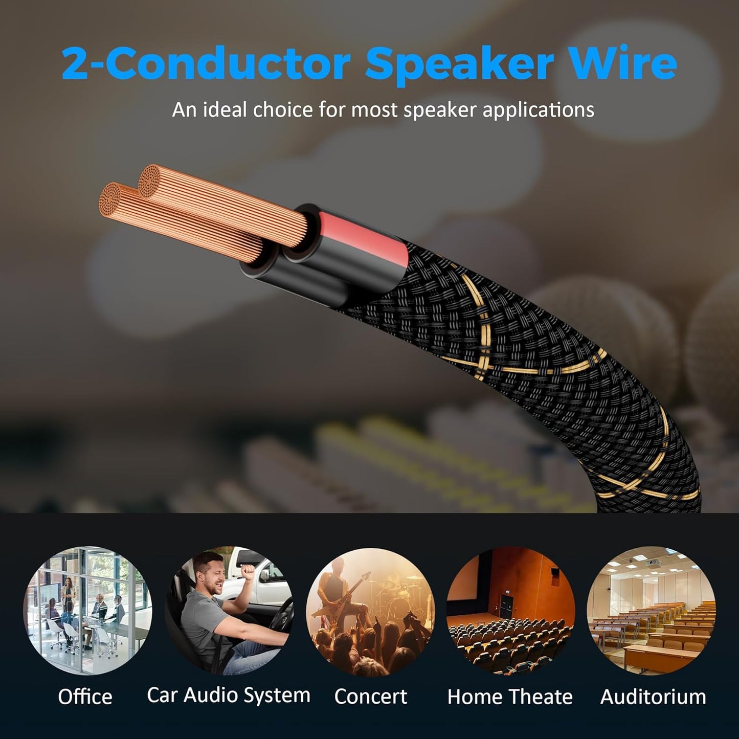 Mygatti 14/2 25 14AWG 2 Speaker Wire Feet, Gauge Speaker Cable, Direct Burial, Durable Nylon Braided, in Wall