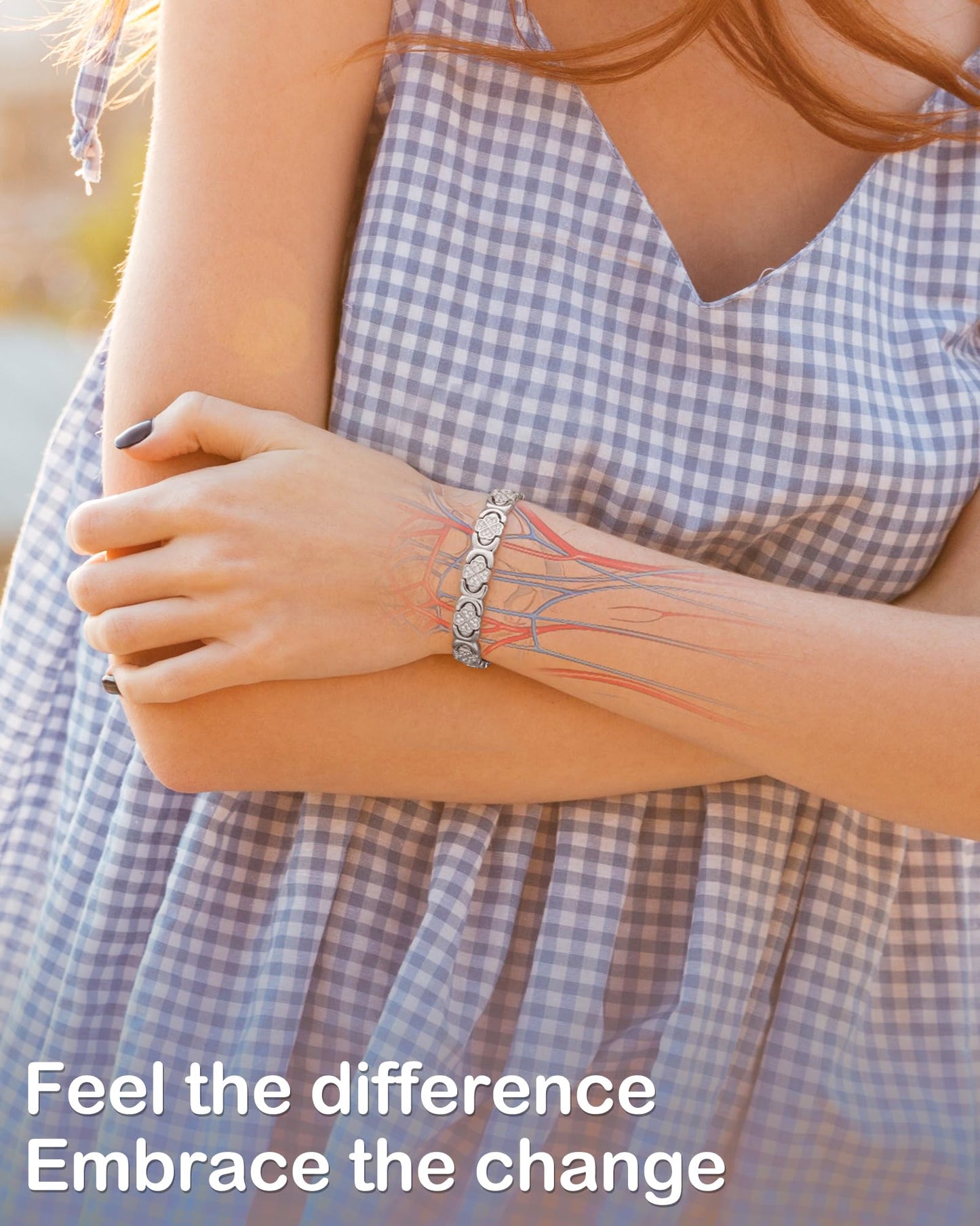 Feraco Pure Copper Bracelets for Women, Ultra Strength Magnetic Bracelet for Women with 3800 Gauss Magnet & Sparkling Cubic Zirconia, Copper Jewelry Gift, Infinite Clover (Silver)