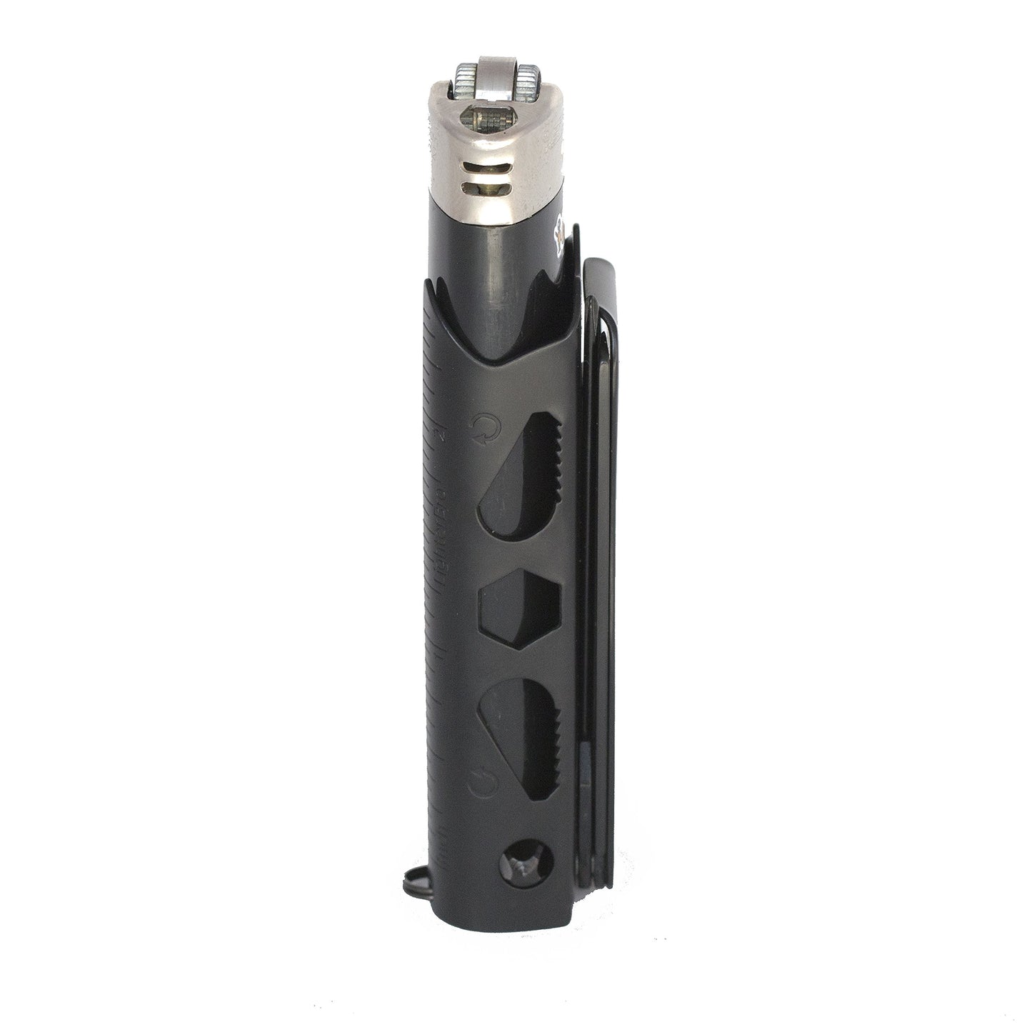 LighterBro Pro Lighter Sleeve - Multi-tool - 420 Stainless Steel - Easily Fits Your Favorite Lighters - Includes Mini Pocket Knife, Ruler, Scissors, Screwdriver, Poker, Key Ring & More (Black)