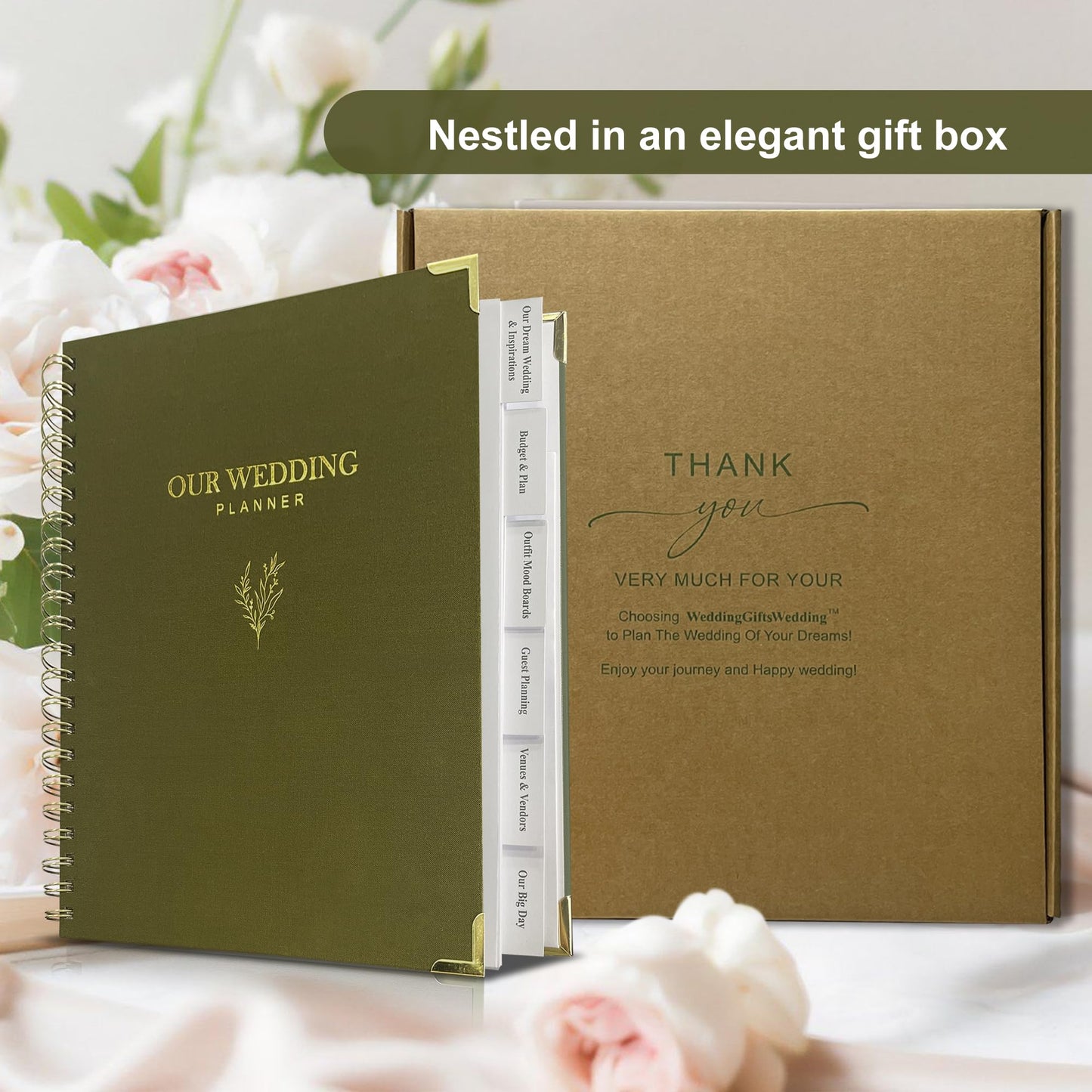 LADY&HOME Wedding Planner Book and Organizer, Linen Cover Wedding Planner Binder, Engagement Gift for Couples, Bride to be Gifts with Calendars, Checklist and Pockets(Emerald Green)