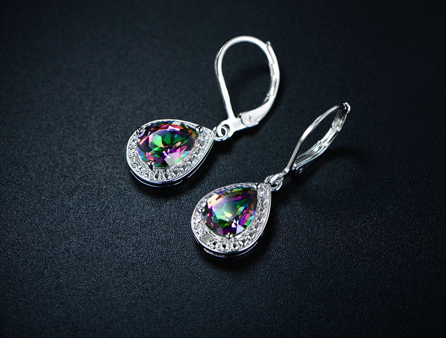Barzel 18K White Gold Plated Created Mystic Topaz Drop Earrings With CZ Accents (Mystic Topaz)