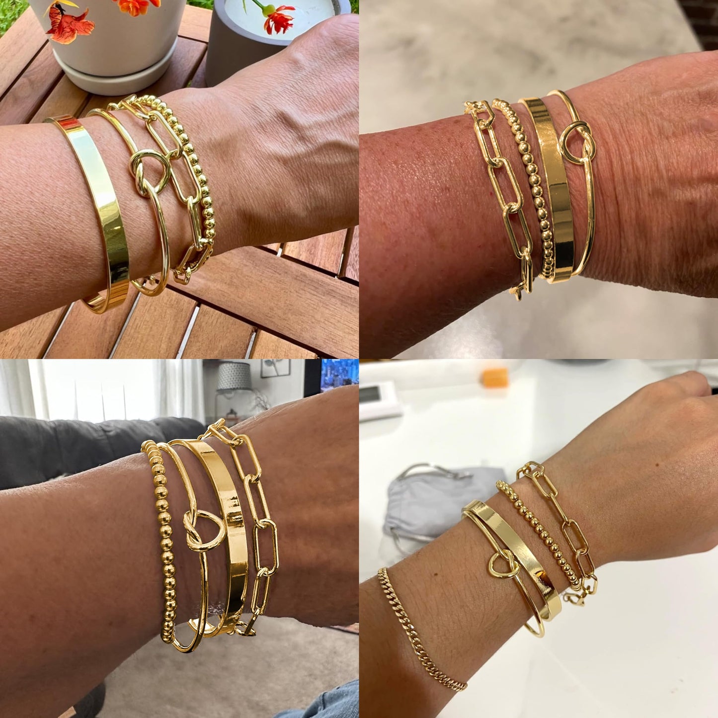 Reoxvo Gold Bracelets Stack for Women Non Tarnish Gold Bangle Cuff Bracelets Jewelry for Women Trendy