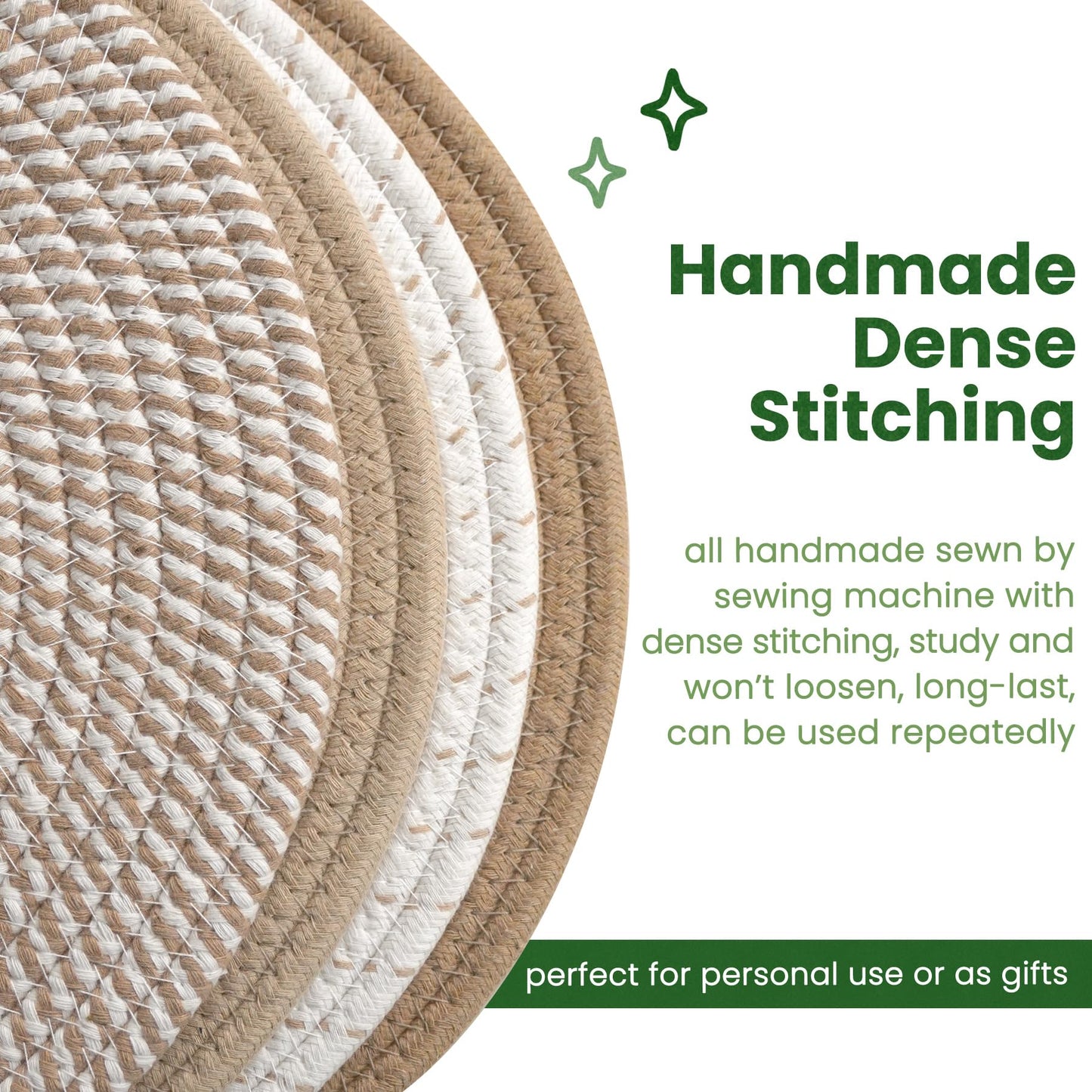 GravGrow 10 Inch Trivets for Hot Dishes, Large Trivets for Hot Pots and Pans, Thicken Heat Resistant Round Place Mats Woven Table Mats, Boho Placemats for Kitchen Dining Table, 4 Pcs