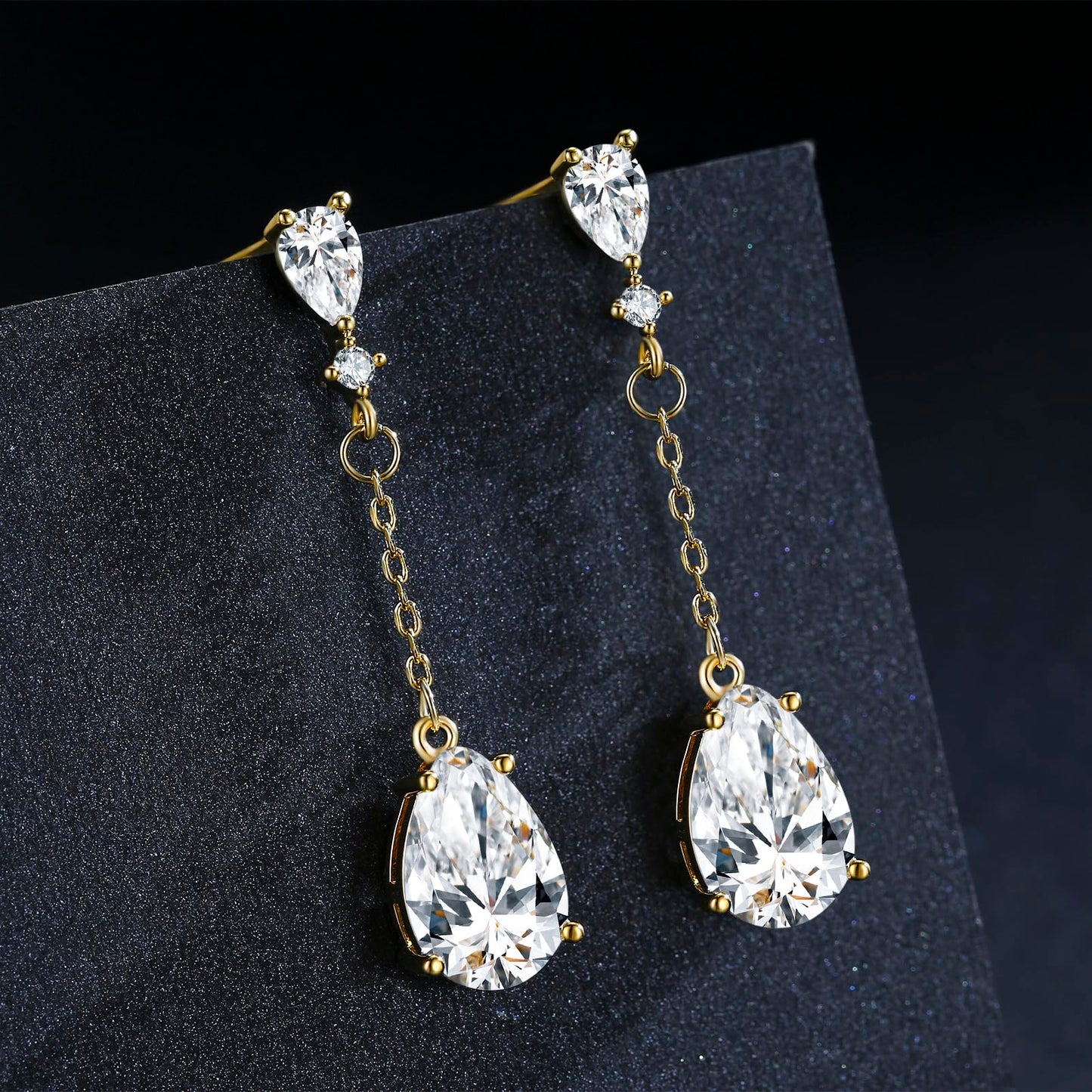 SBLING Cubic Zirconia Teardrop Earrings Wedding Earrings for Brides Bridesmaids, Bridal Dangle Earrings, Teardrop Crystal Drop earrings for Women Jewelry Gifts