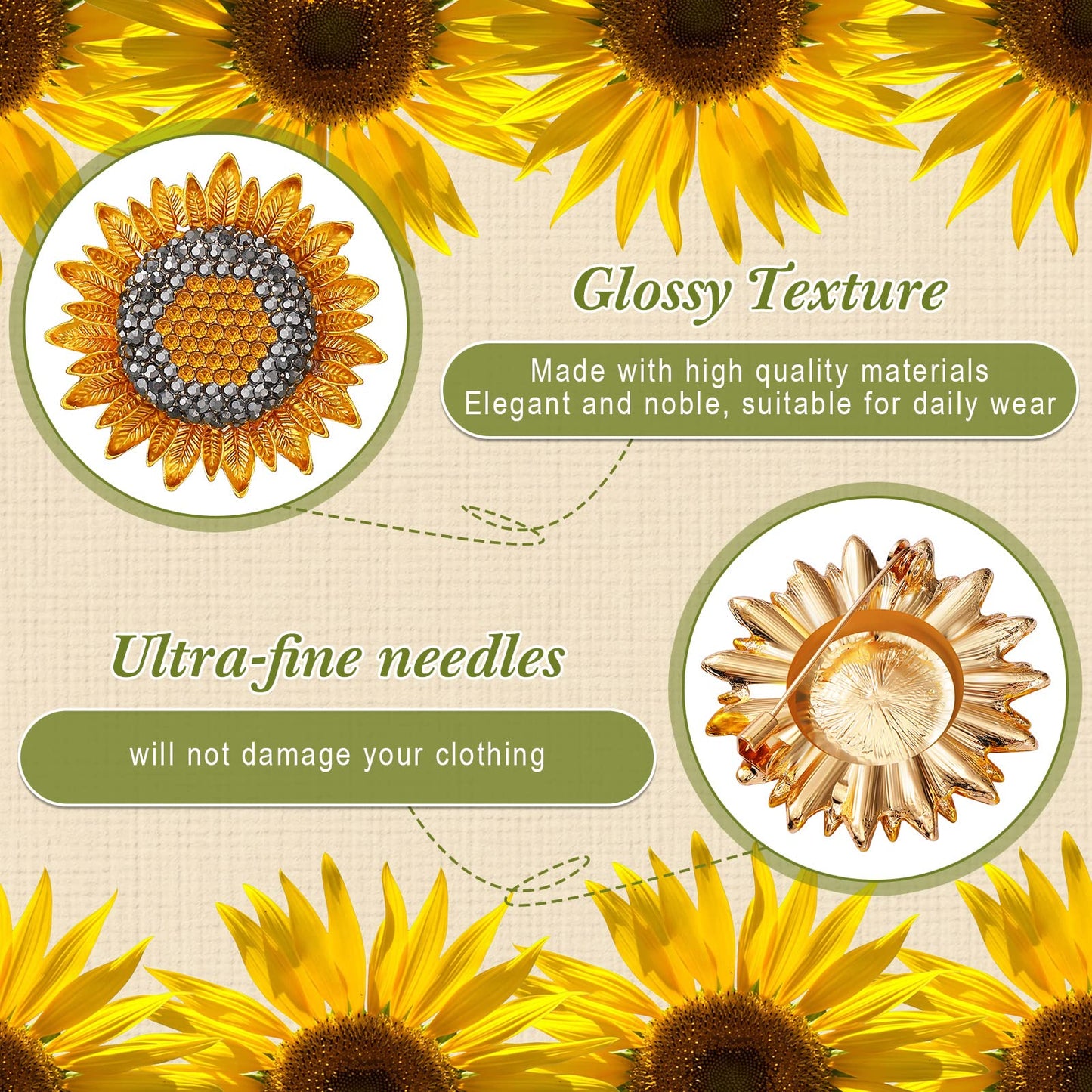 Junkin 6 Pcs Sunflower Brooch for Women Summer Sunflower Bee Rhinestone Crystal Pin Dress Jewelry Accessories Gift for Women(Sunflower)