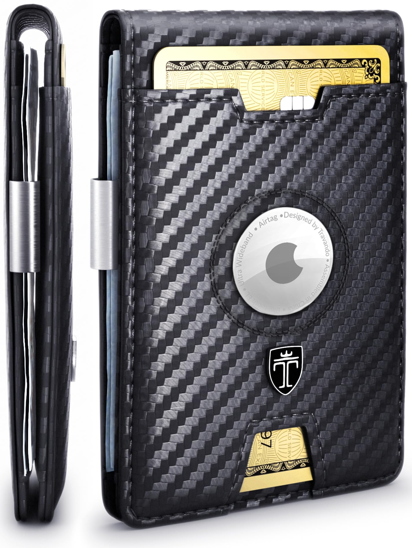 TRAVANDO AirTag* Wallet Mens Wallet with Money Clip Air Tag Wallet Card Holder RFID Blocking Bifold Gifts for Men