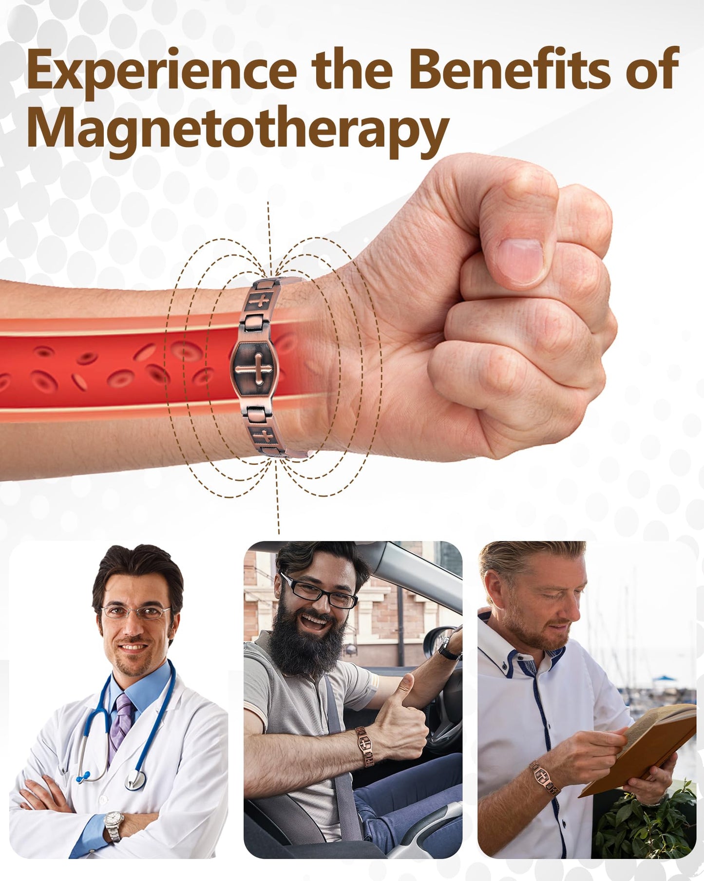 Feraco Copper Cross Bracelet for Men,Magnetic Therapy Cooper Christian Bracelets with 46 Magnets, Men's Jewelry for Anniversary Father's Day