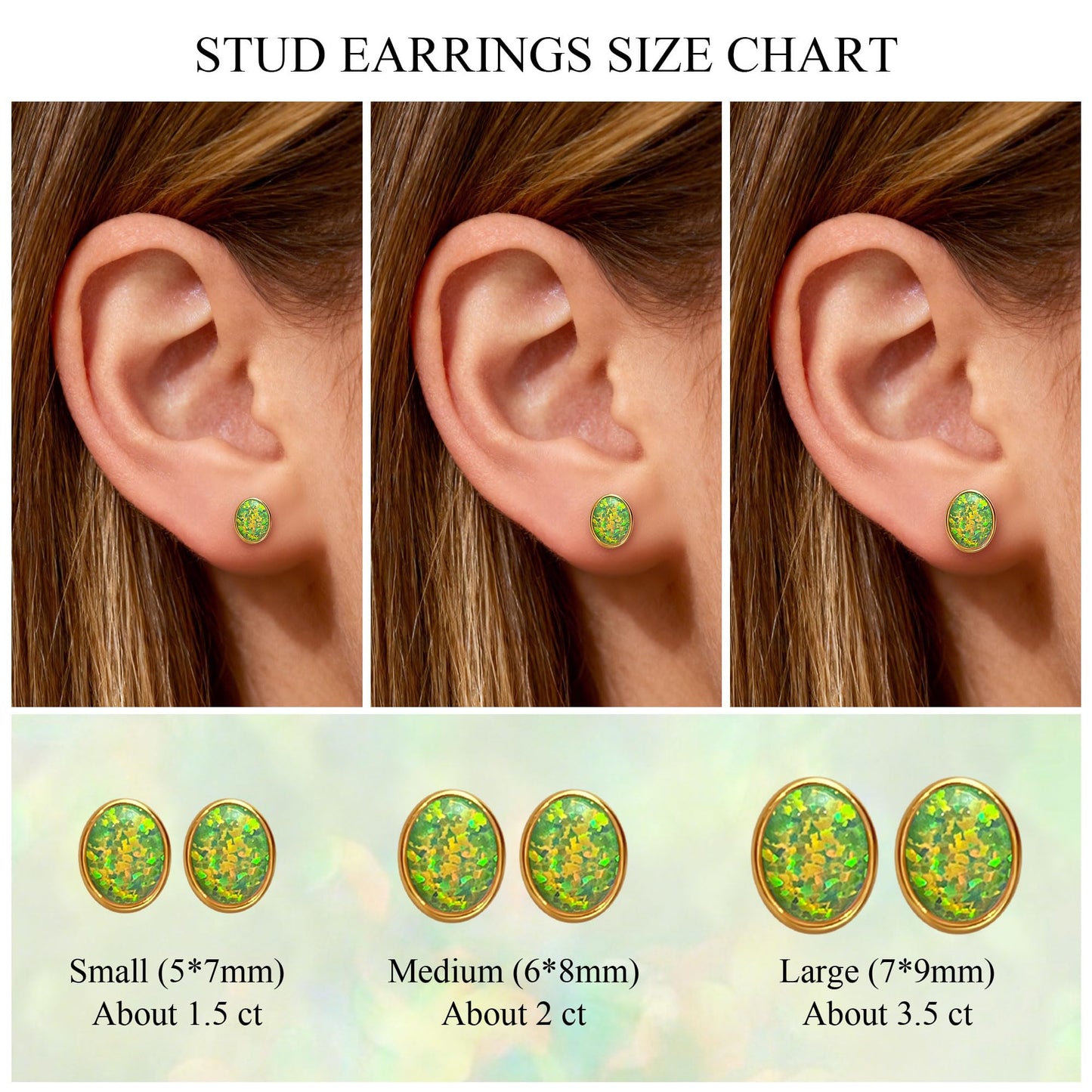 JiayangJY Silver Green Fire Opal Stud Earrings for Women 18K Yellow Gold Plated Sterling Silver Oval Shape 5mm Opal Earrings with Push Back
