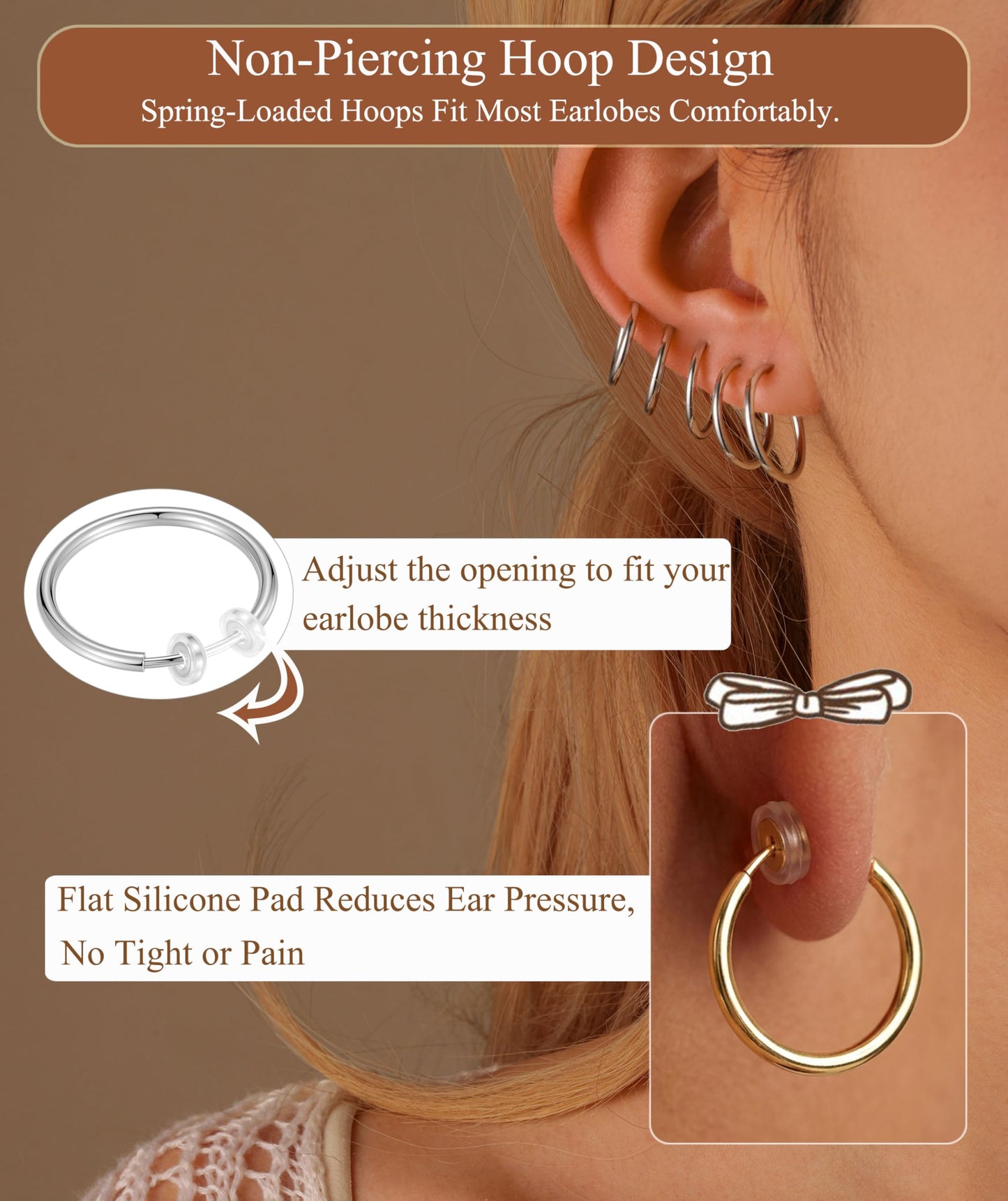 PLOMFOV Clip On Hoop Earrings for Women Small Silver Plated Clip On Earrings Women Fake Hoop Earrings Non Pierced Earrings 14mm-18mm
