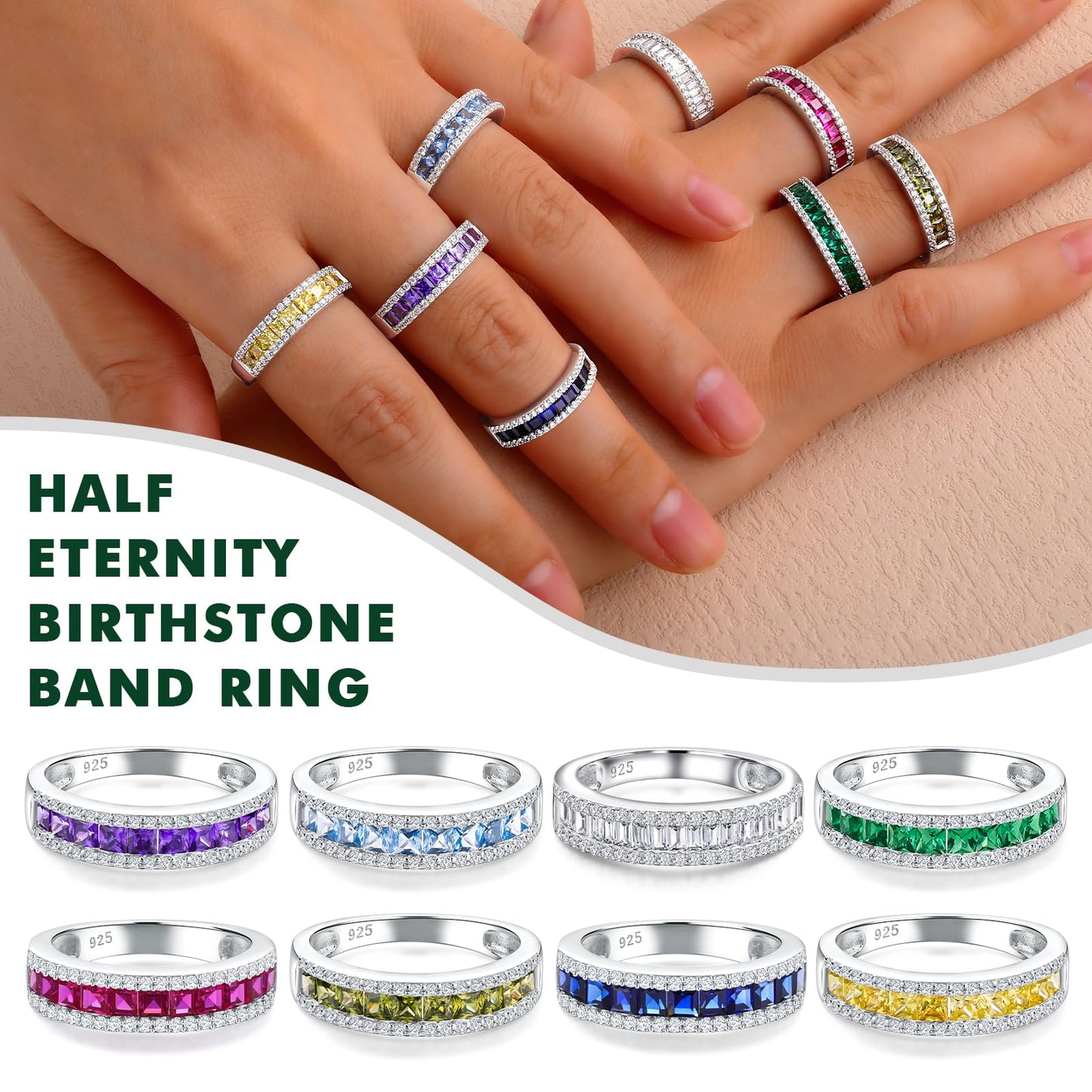 RANDES Citrine Ring 925 Sterling Silver Channel Set Princess Cut Anniversary Band Yellow Rings for Women November Birthstone Ring Size 7