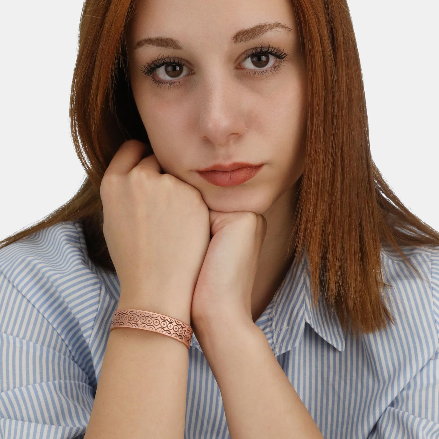 Handmade Pure Copper Bracelet for Women and Men - Thickest Copper Bracelet for Pain Relief and Stress Relief - Adjustable Carved Copper Bracelets to Fit many Size Wrist -The most ideal thickness, with a thickness of 2 mm, easy to shape. (Plain) (eyelet)