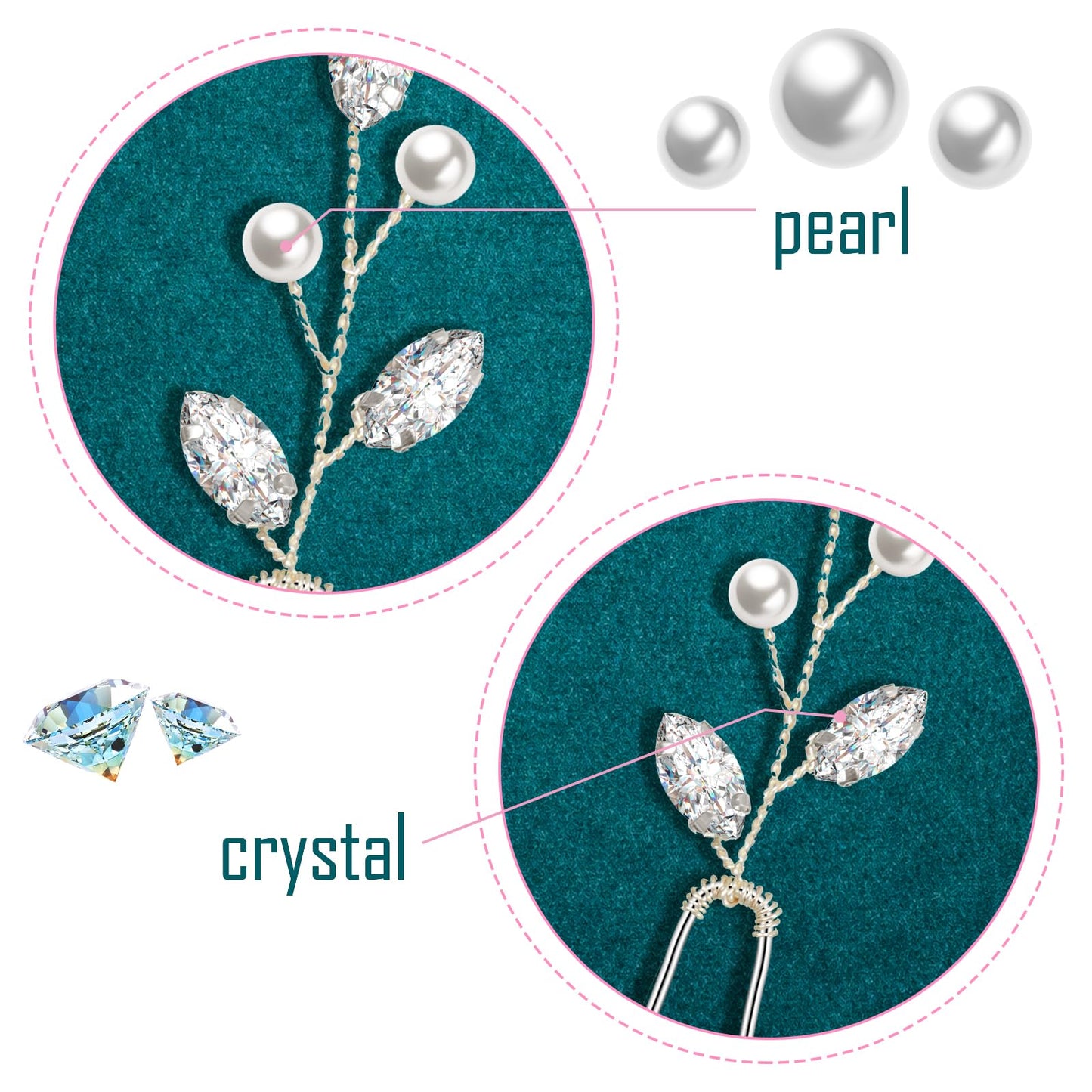 Syhood 6 Pieces Pearl Crystal Bridal Hair Pins Rhinestone Flower Wedding Hair Pins Prom Accessory for Women Wedding Hairstyles(Silver)