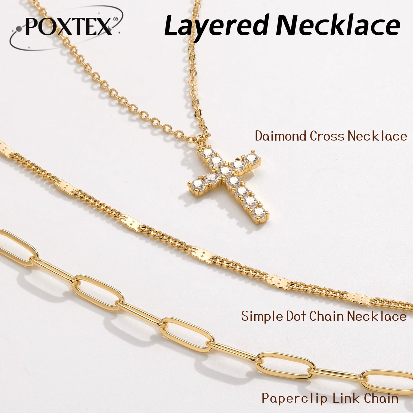 Layered Gold Cross Necklaces for Women,14k Gold Plated Dainty Stackable Choker Necklaces for Women,Trendy Layering Cubic Zirconia Cross Pendant Paperclip Thin Chain Necklace Set Jewelry Gifts for Women
