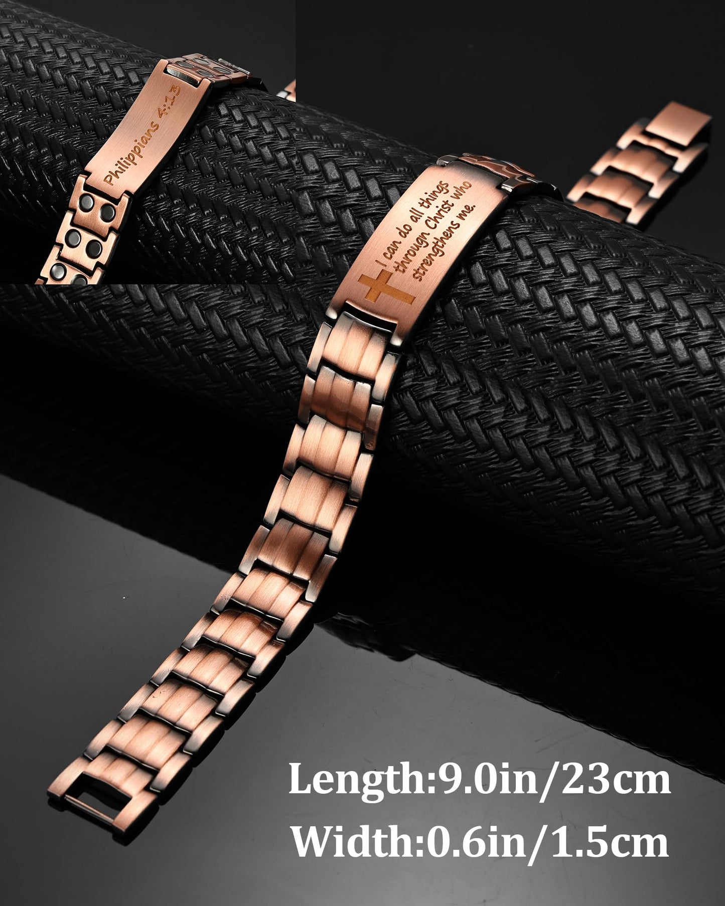 MagEnergy Copper Bracelet For Men, Christian Copper Bracelet For Men, Magnetic Bracelet With Ultra Strength Magnets, Adjustable Biblical Cross Bracelet, Jewelry Gift(Sizing Tool)