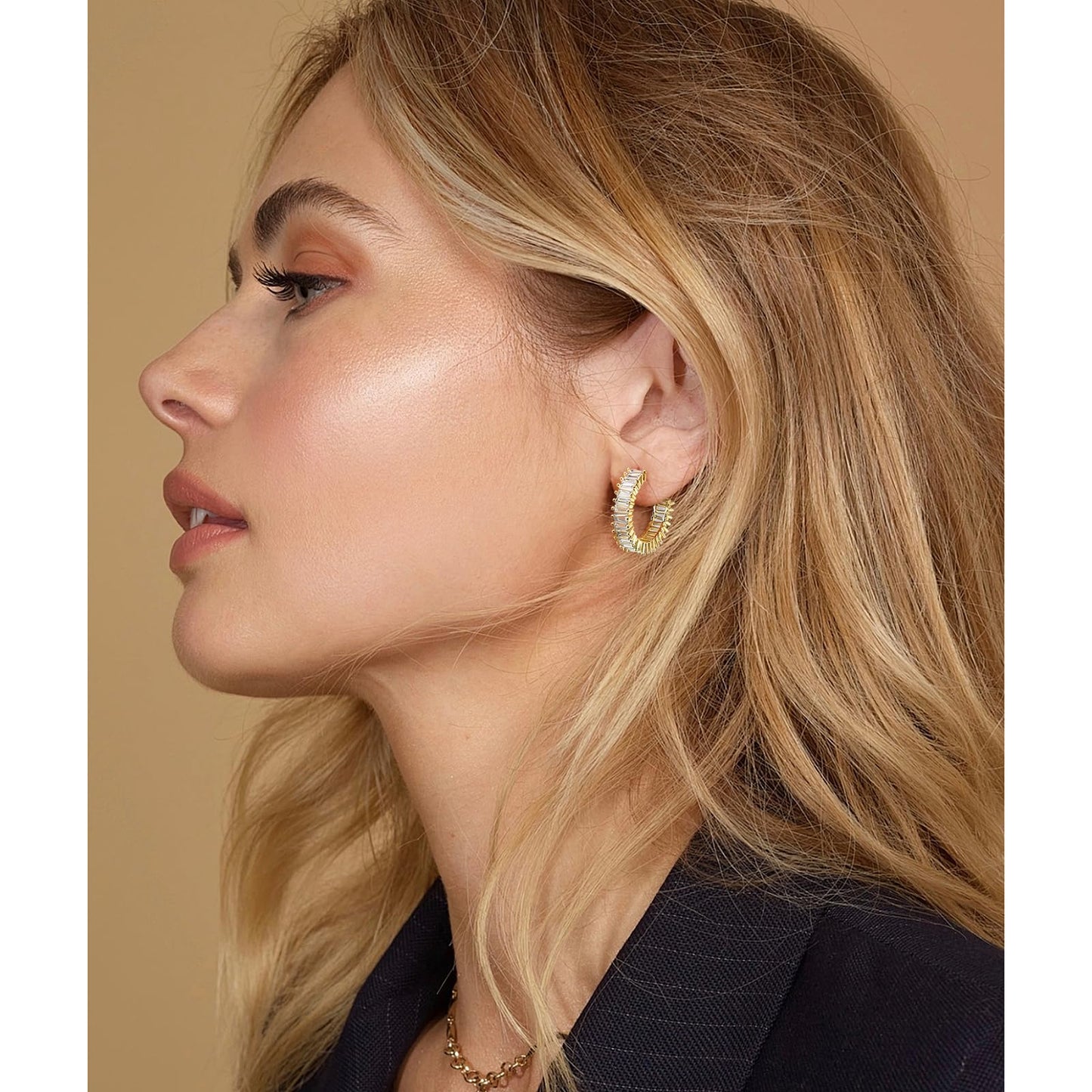 GLOQUAT CZ Gold Plated Hoop Earrings 14K Gold Plated Earrings for Women Vintage Cubic Zirconia Hoop Earrings Fashion Round Circle Rhinestone Hoops Earring for Women 25mm