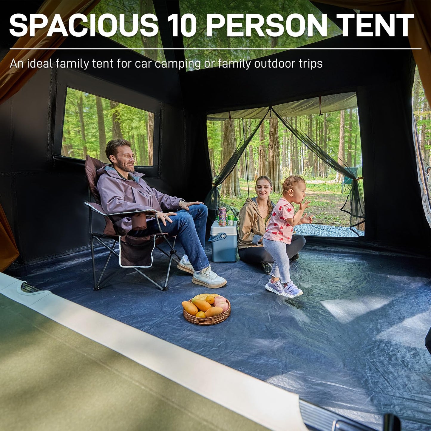 EVER ADVANCED 10 Person Camping Blackout Design Tent, Multi Room Tent for Family, Large Tents with Rainfly and Carry Bag, 2 Doors, Water-Resistant, 14ft x 10ft x 84in