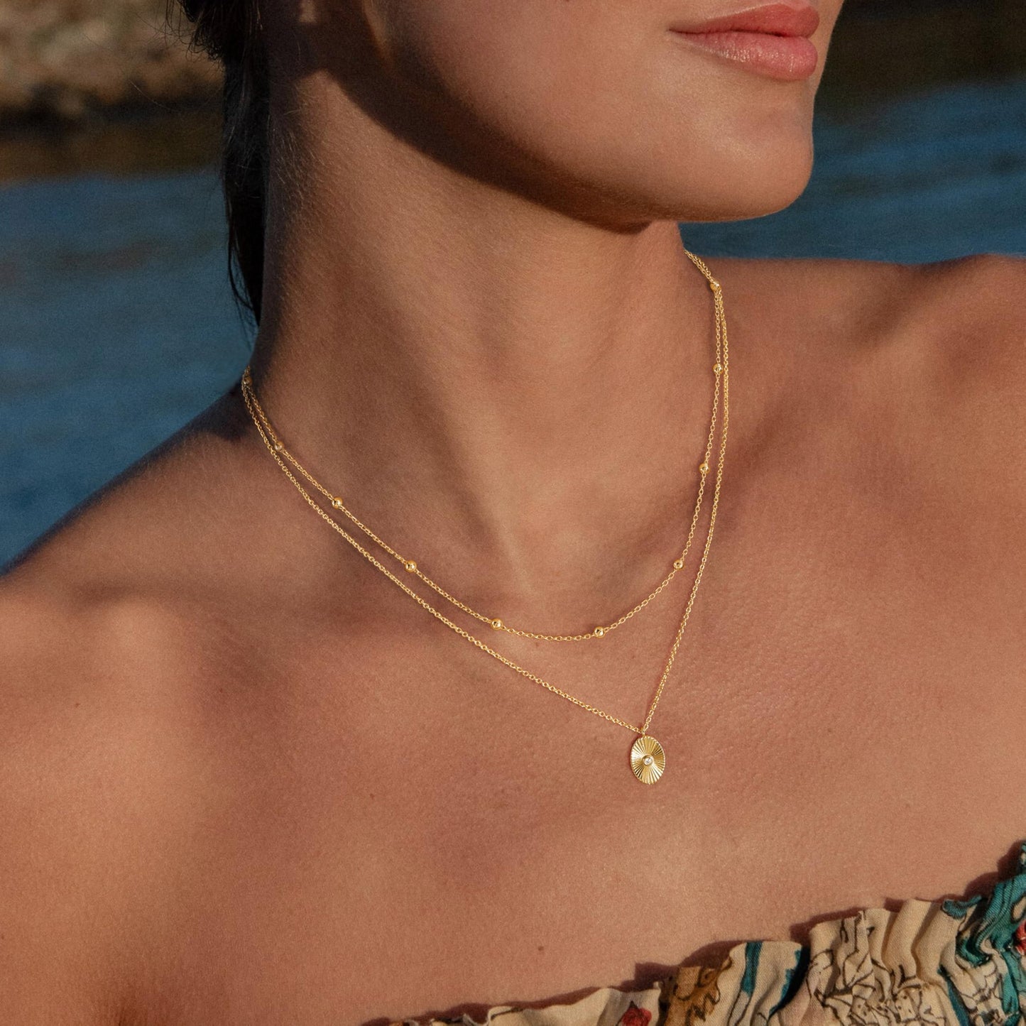 Gold Layered Necklaces for Women,14K Gold Plated CZ Pendant Necklace Stack Dainty Layering Paperclip Choker Necklace Set Stackable Layered Oval Coin Necklaces Chain for Women Trendy Jewelry Gifts