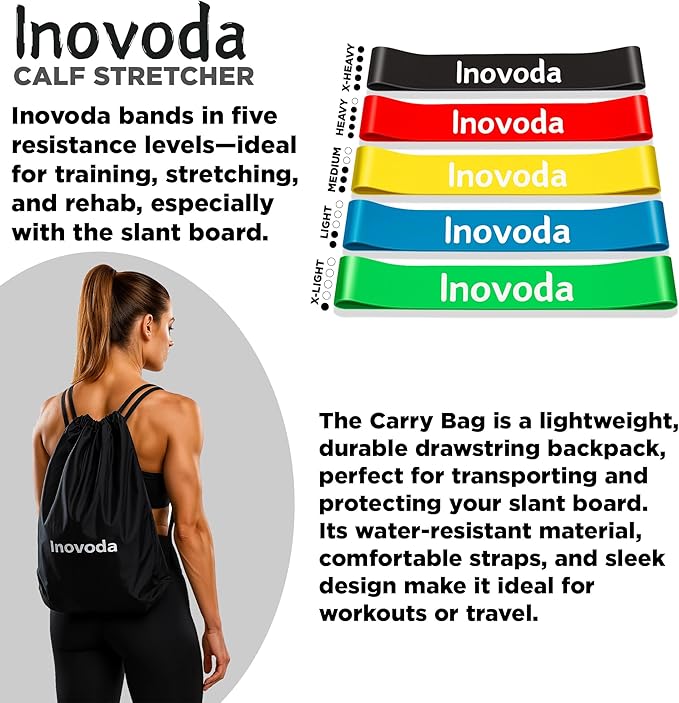 Slant Board for Calf Stretching | Ankle Balance Board, Ankle Exerciser Strengthener for Relief of Plantar Fasciitis, Achilles Tendonitis & Calf Tightness | Calf Stretcher with 5 Resistance Bands & Carry Bag