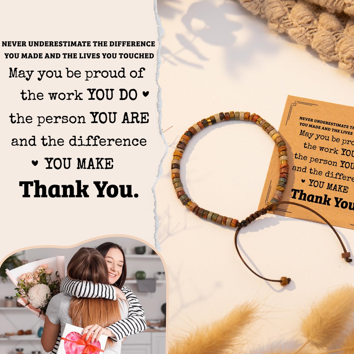 ZOKCC Thank You Bracelets Gifts for Women - Healing Natural Stone Bracelets - Appreciation Thank You Gifts for Women Coworkers Teacher Boss Nurse Employee Friend Farewell