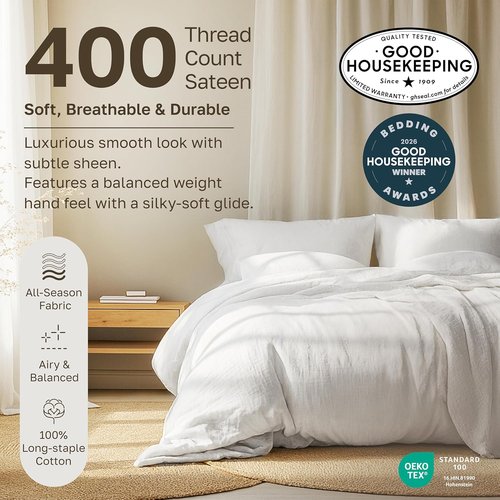 California Design Den Twin Sheet Set - 100% Cotton, 400 Thread Count, Silky Smooth Sateen - White